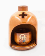 Πήλινο Καντήλι ανοιχτό, με παράσταση Παναγίας Καφέ